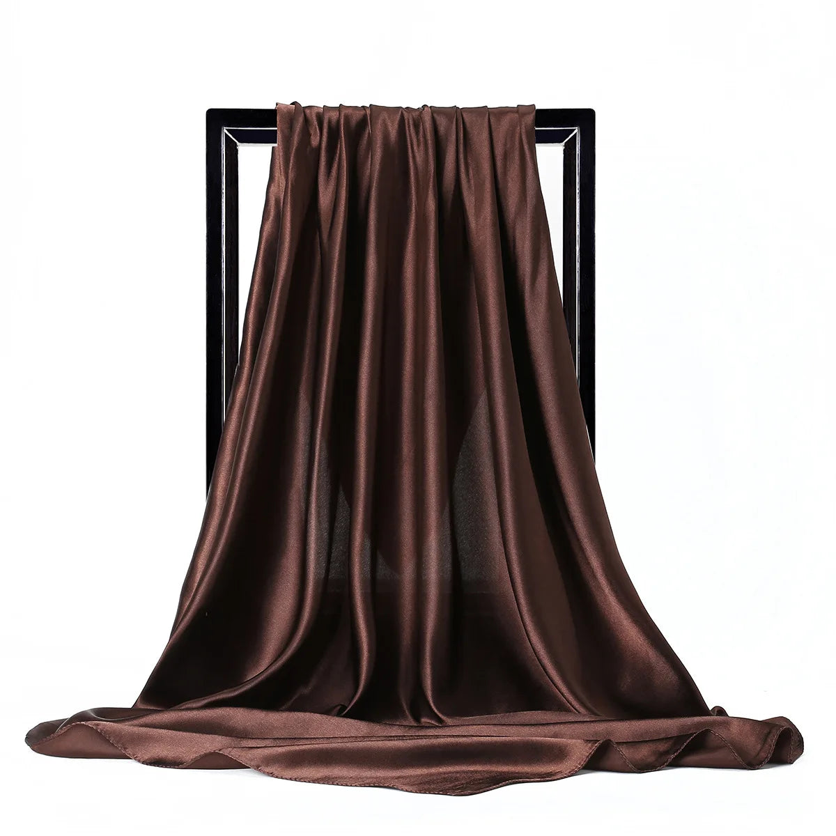 Brown Satin Solid Color Foulard 90*90cm Silk Scarf Hijab