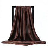 Brown Satin Solid Color Foulard 90*90cm Silk Scarf Hijab