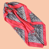 Red Gray Satin Square Scarf 90*90 Beach Accessory Headscarf