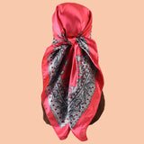 Red Gray Satin Square Scarf 90*90 Beach Accessory Headscarf