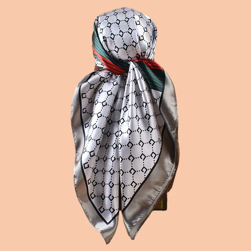 Gray Satin Square Scarf 90*90inch Multi-use Headscarf