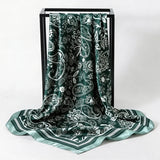 Green Satin Square Scarf Paisley Floral Print Bandana