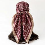 Red Satin Square Scarf Paisley Floral Print Bandana