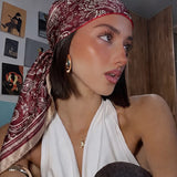 Red Satin Square Scarf Paisley Floral Print Bandana