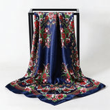 Blue Satin Square Scarf Paisley Floral Print Bandana