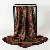 Brown Satin Square Scarf Paisley Floral Print Bandana
