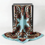 Light Blue Satin Square Scarf Paisley Floral Print Bandana