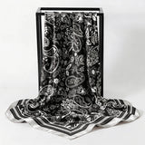 Black Satin Square Scarf Paisley Floral Print Bandana