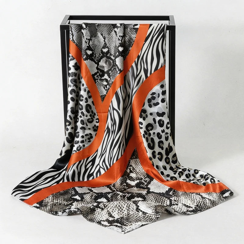 Gray Satin Square Scarf Paisley Floral Print Bandana