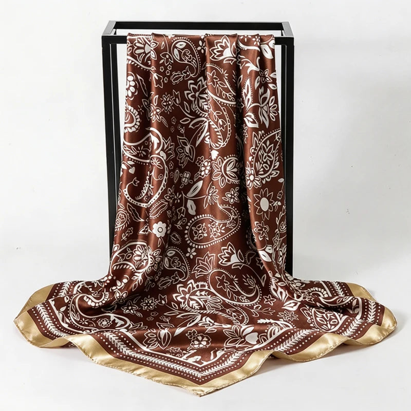 Satin Square Scarf Paisley Floral Print Bandana