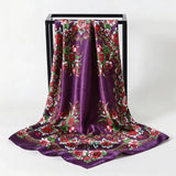 Violet Satin Square Scarf Paisley Floral Print Bandana