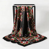Black Satin Square Scarf Paisley Floral Print Bandana
