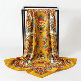Yellow Satin Square Scarf Paisley Floral Print Bandana