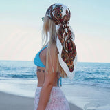 White Satin Square Scarf Paisley Floral Print Bandana