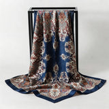 Blue Satin Square Scarf Paisley Floral Print Bandana