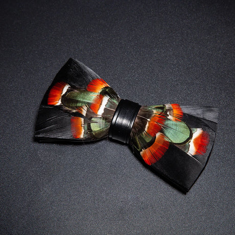 Black Orange Fashion Handmade Feather Bowtie Suit Accessories