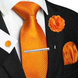 Orange 8cm Silk Tie Pin Pocket Square Cufflinks Tie