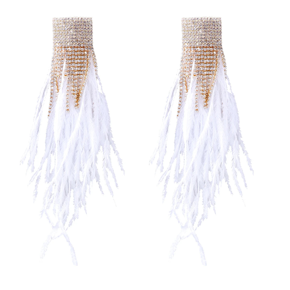 Rhinestone Big Feather Earrings