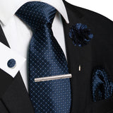 Blue 8cm Silk Tie Pin Pocket Square Cufflinks Tie