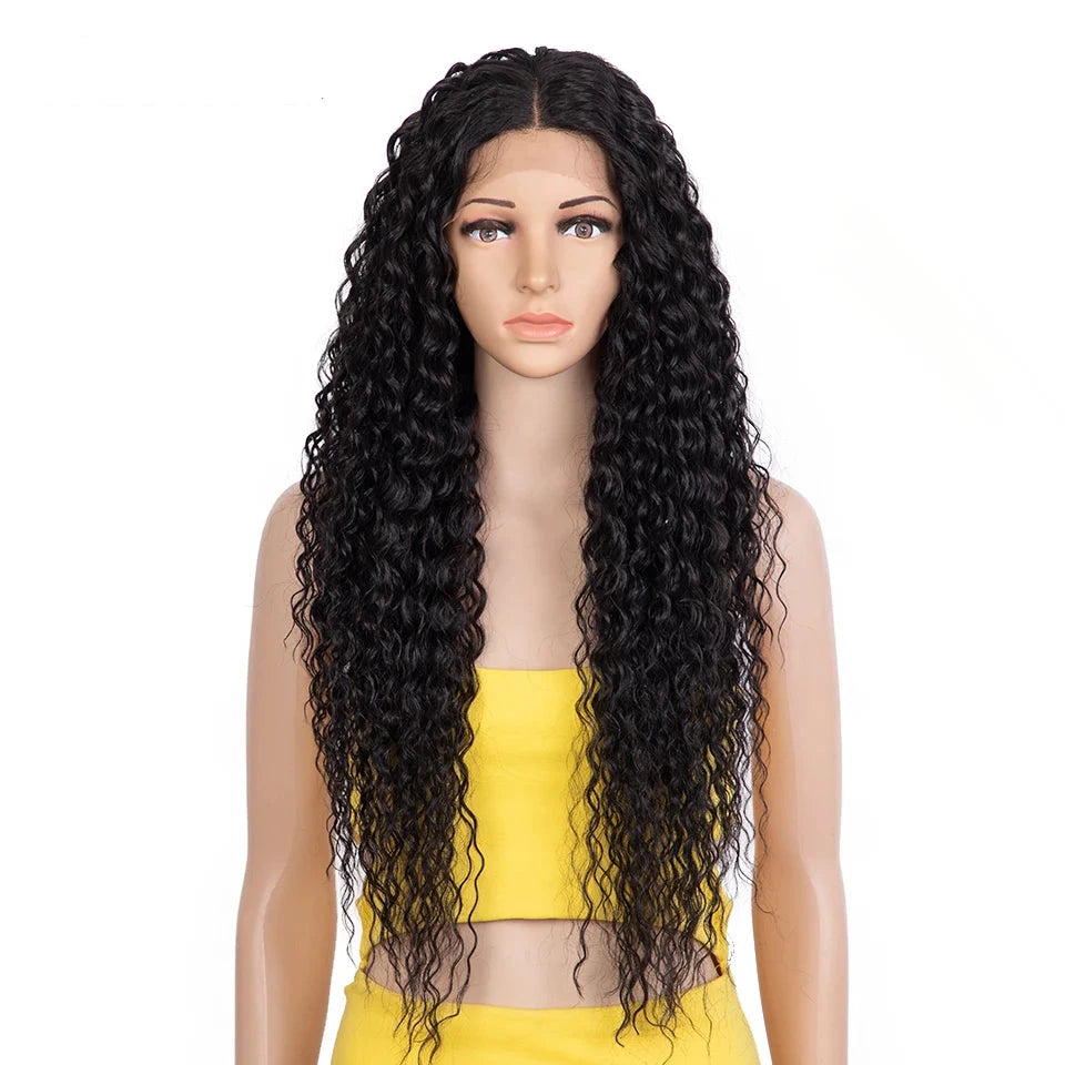 Black 30 Inch Noble Hair Long Wavy Synthetic Lace Wig