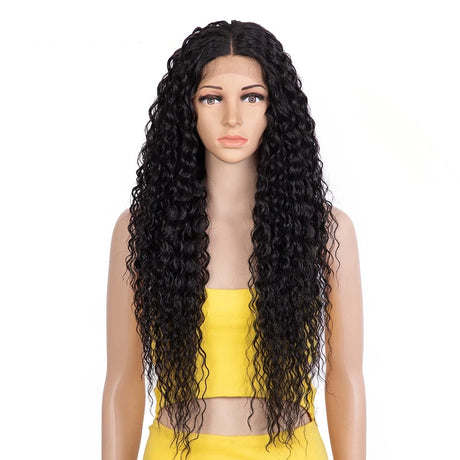 Black 30 Inch Noble Hair Long Wavy Synthetic Lace Wig