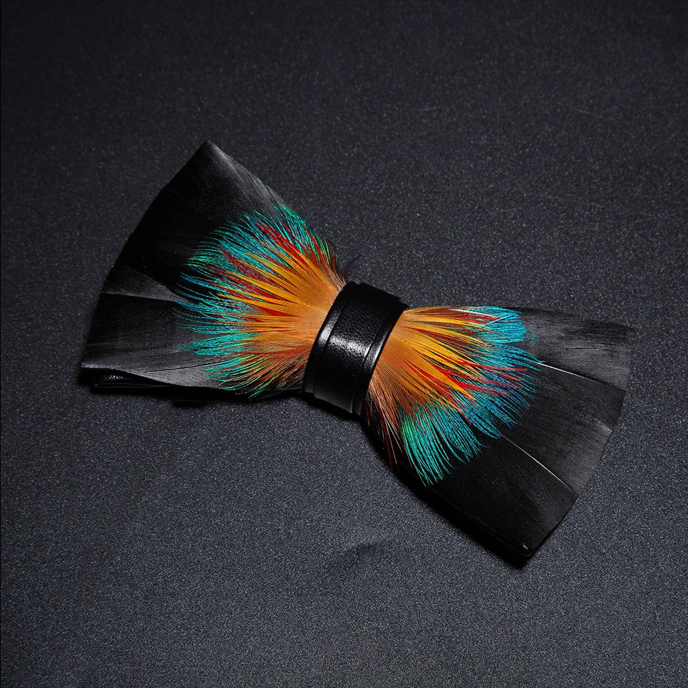 Black Green Fashion Handmade Feather Bowtie Suit Accessories