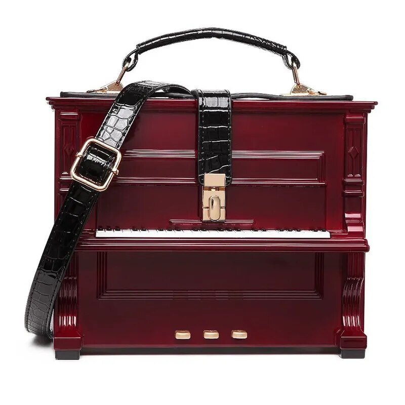 Piano-Shaped Leather Handbag