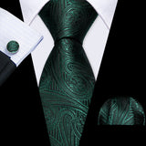 Solid Paisley Green Teal Blue Striped Silk Men Tie