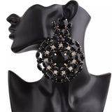 Rhinestone Black Round Earrings