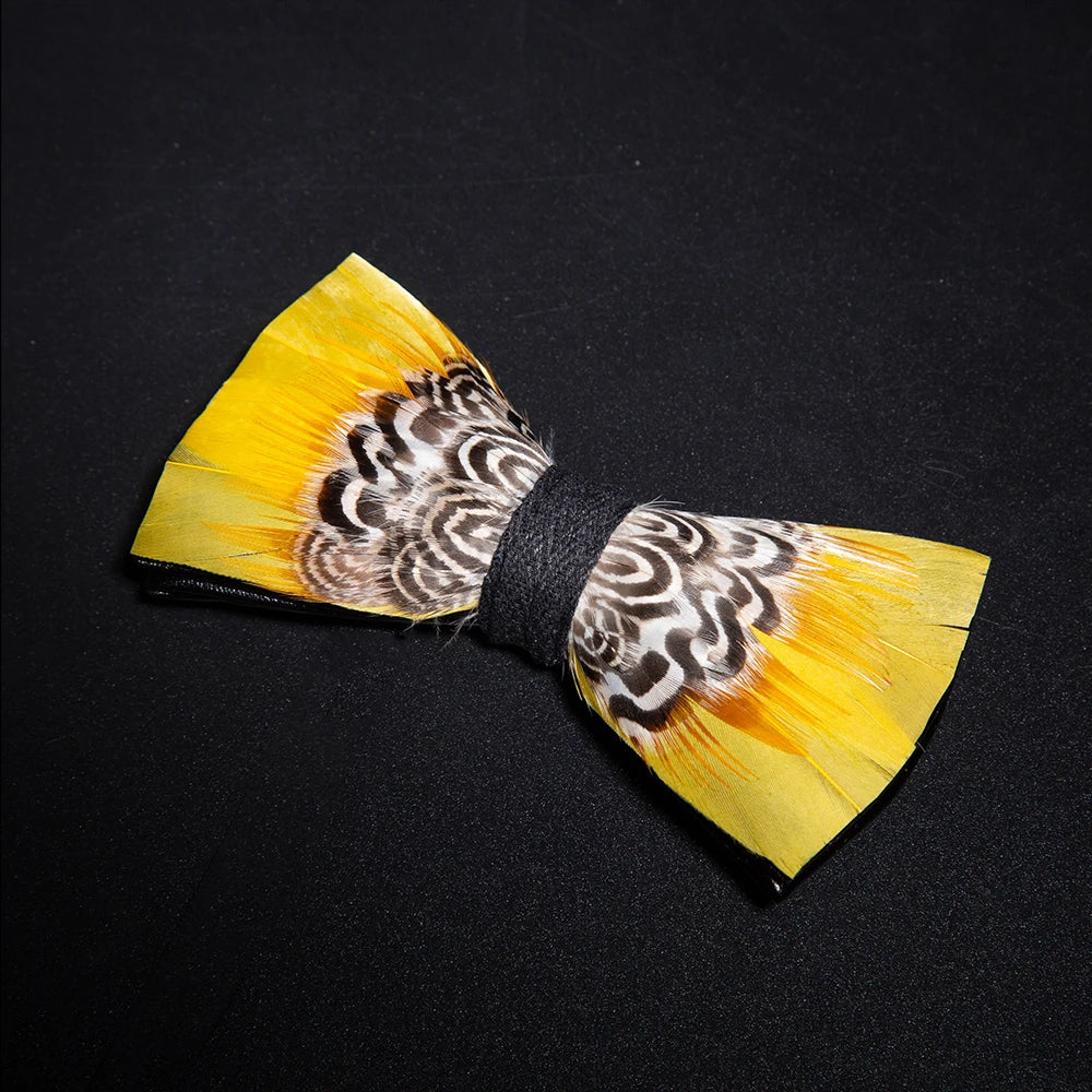 Yellow Fashion Handmade Feather Bowtie Suit Accessories