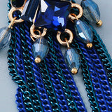 Blue Crystal Long Tassel Earrings