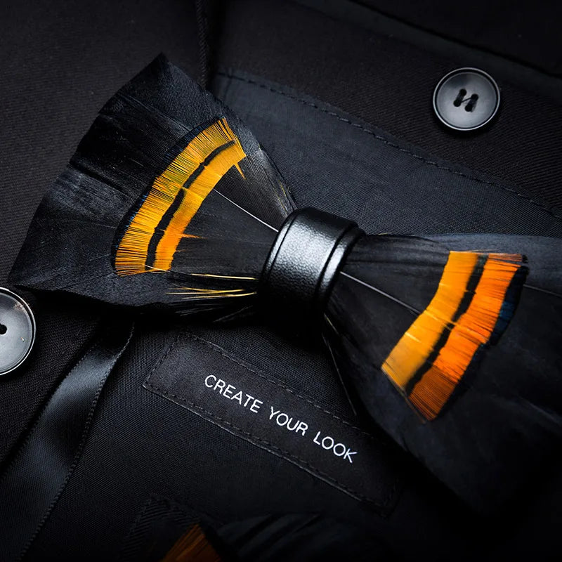Black Orange Fashion Handmade Feather Bowtie Suit Accessories
