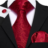 Burgundy Maroon Rose Jacquard Hanky Cufflinks Necktie