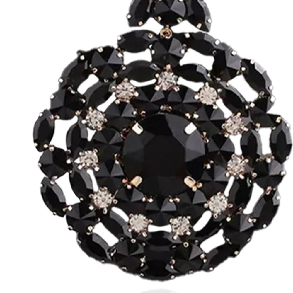 Rhinestone Black Round Earrings