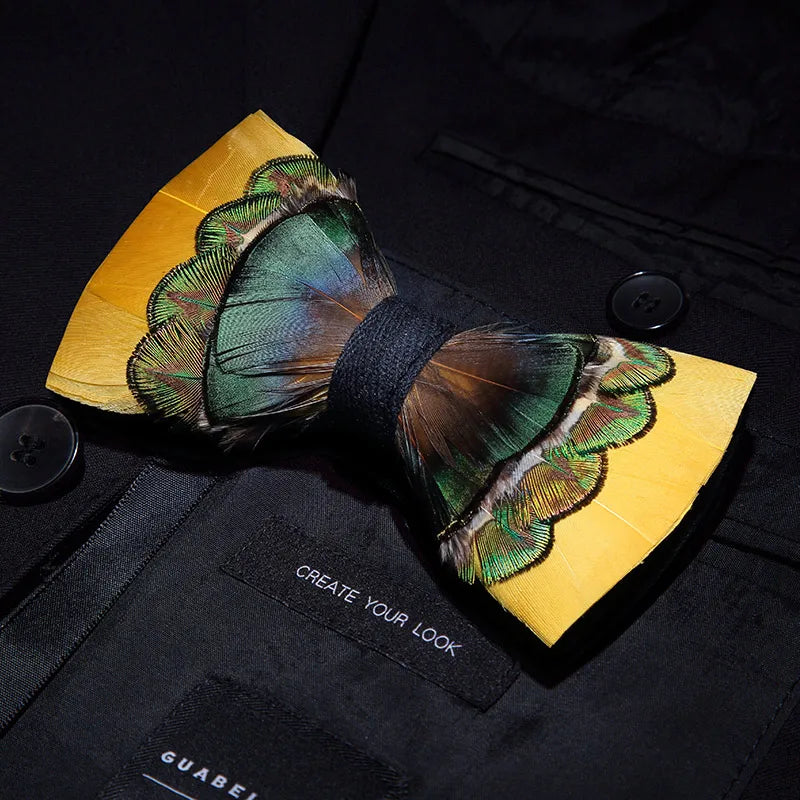 Yellow Fashion Handmade Feather Bowtie Suit Accessories