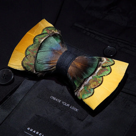 Yellow Fashion Handmade Feather Bowtie Suit Accessories