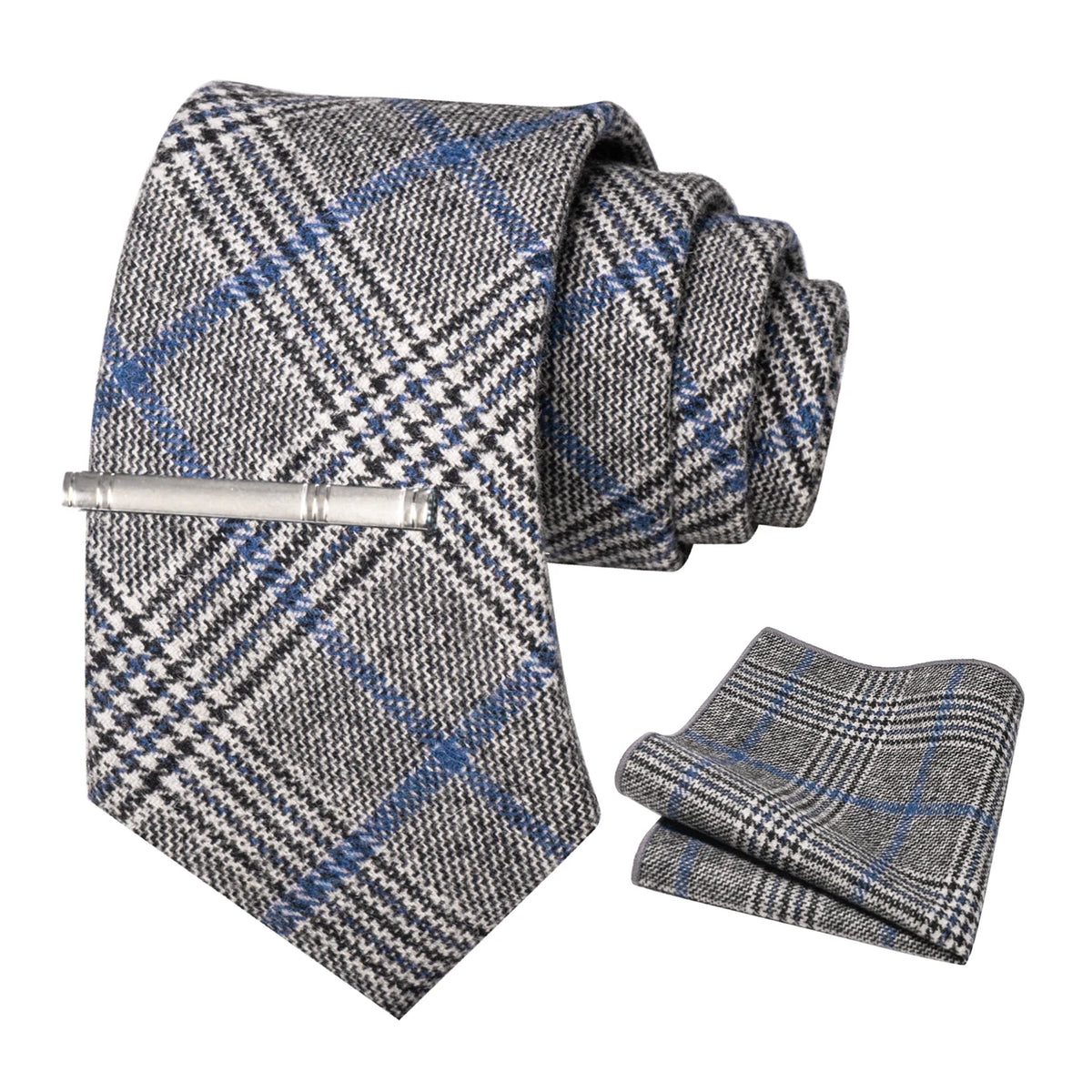 Gray Cashmere Wool 8cm Men Striped Plaid Necktie