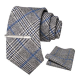 Gray Cashmere Wool 8cm Men Striped Plaid Necktie