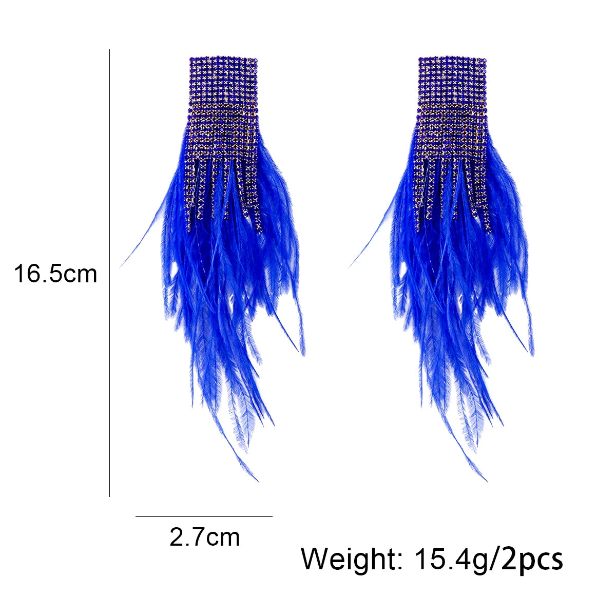 Rhinestone Big Feather Earrings