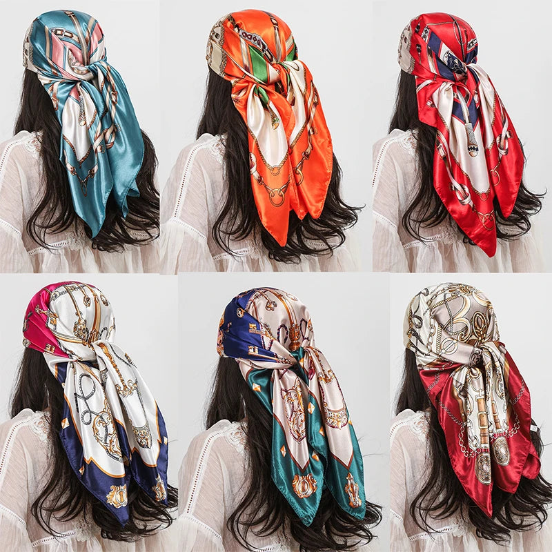 Collection of Scarf Foulard 90cm Square Silk Scarf Shawls Hijab