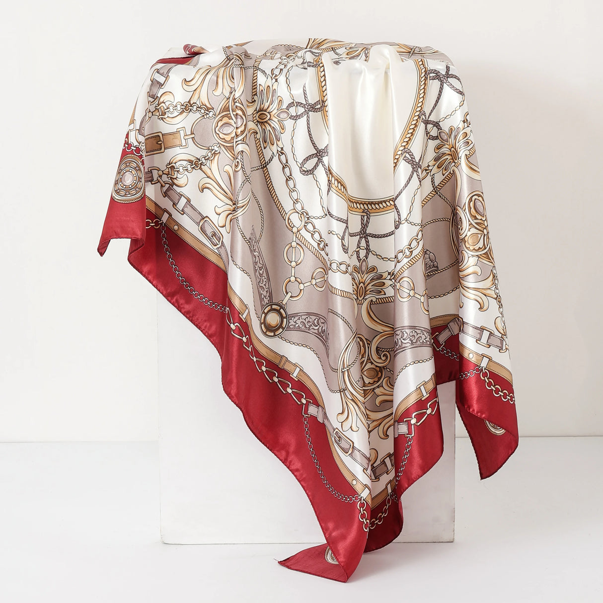 Red Beige Scarf Foulard 90cm Square Silk Scarf Shawls Hijab