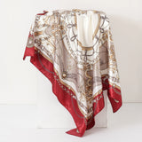 Red Beige Scarf Foulard 90cm Square Silk Scarf Shawls Hijab