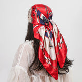Red Beige Scarf Foulard 90cm Square Silk Scarf Shawls Hijab