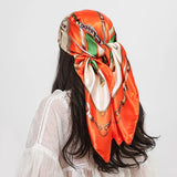 Orange Beige Scarf Foulard 90cm Square Silk Scarf Shawls Hijab