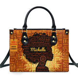 African Girl Print Leather Handbag