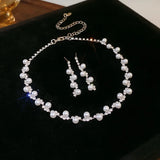 Rhinestone Pearl Rectangular Earrings Necklace Set