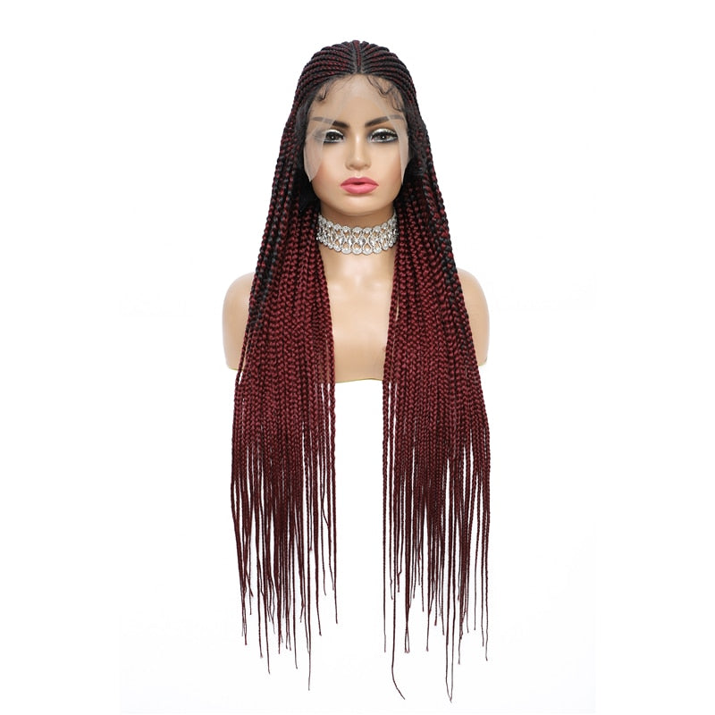 Synthetic Full Lace Box Braided Wig Women Ombre Brown Long Knotless Braids  Wigs