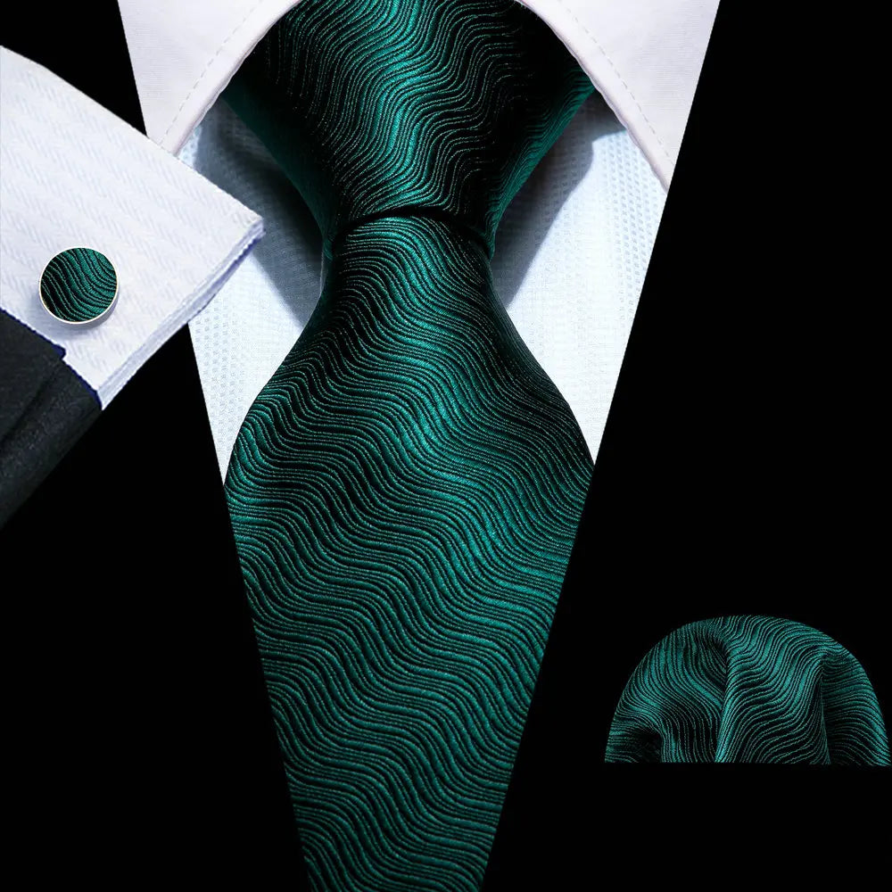 Solid Paisley Green Teal Blue Striped Silk Men Tie