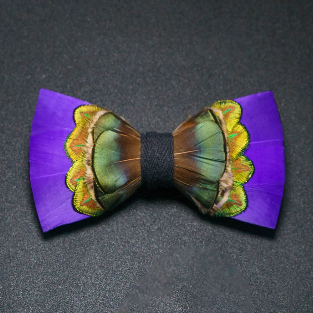 Purple Fashion Handmade Feather Bowtie Suit Accessories