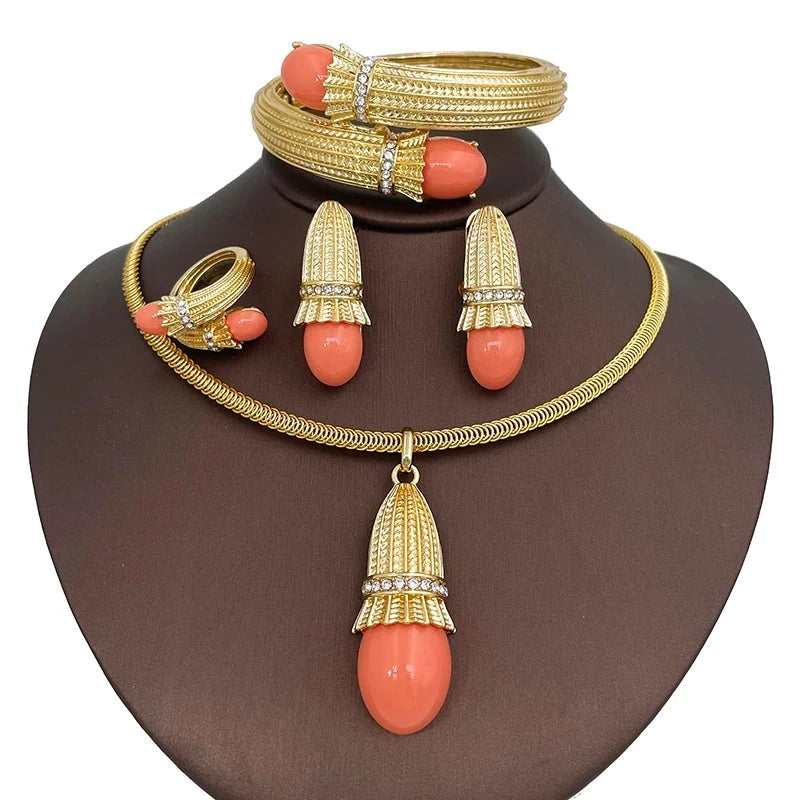 Red Opal Pendant Necklace Set